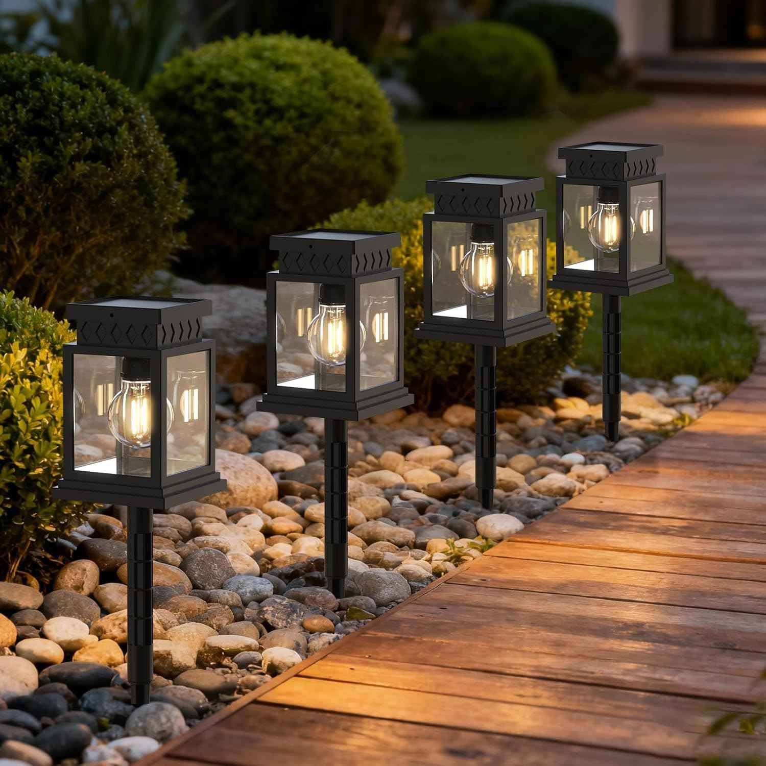 4 Pack Solar LED Stake Lights Outdoor Waterproof for Pathway Garden Yard Patio Driveway, Solar Walkway Lights Auto On/Off, Warm White, Up to 8H Lighting