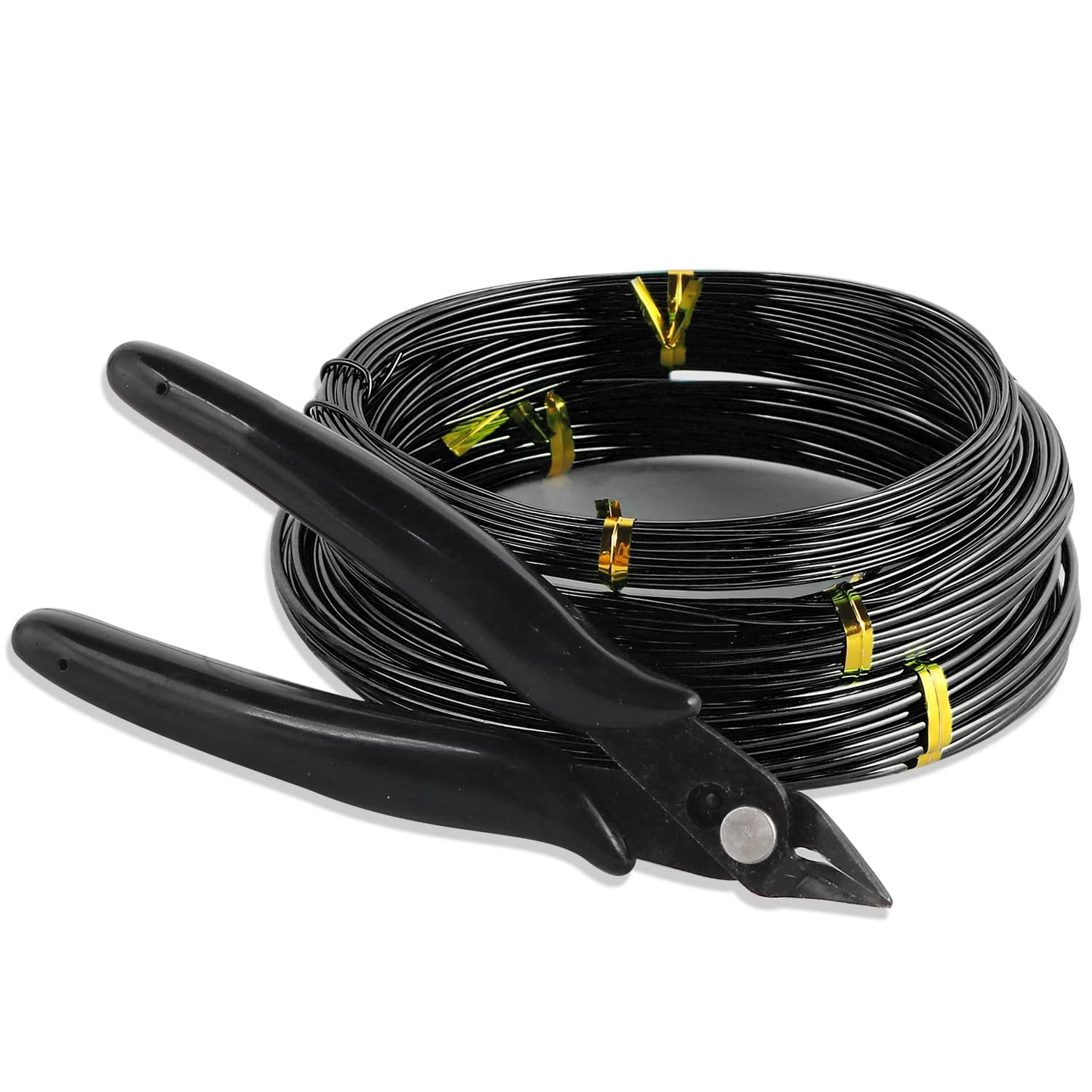 Sanlykate Bonsai Wire Tool Kit with Cutter, 3 Roll Tree Training Wires 98 Feet Total, 1.0mm, 1.5mm, 2.0mm Anodized Aluminum Wire Set, Hold Plant Branches Trunks - Black
