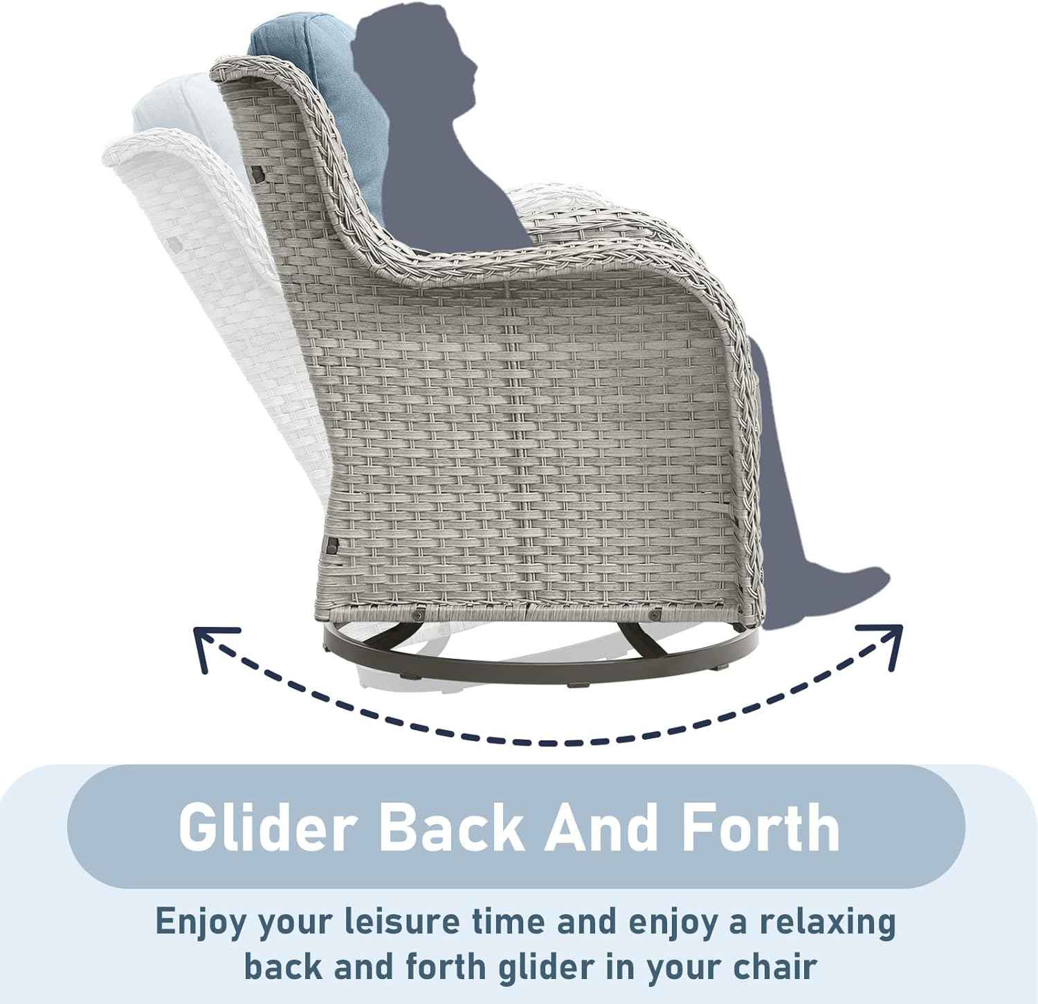 Outdoor Swivel Rocker Patio Chairs-Wicker Patio Swivel Chairs Set of 2 PE Rattan Patio Furniture for Porch Deck Balcony Garden-Light Grey/Light Blue