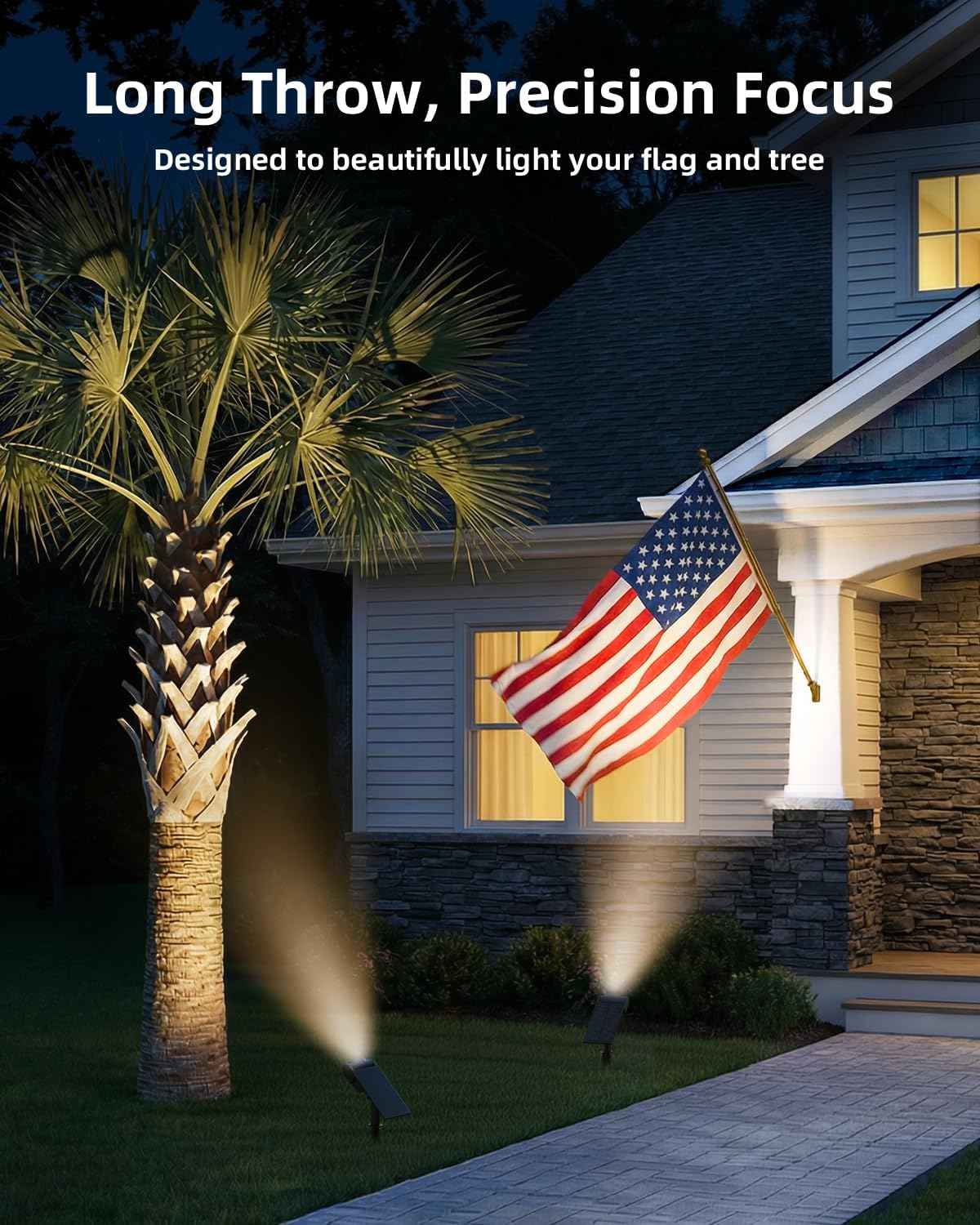 EZVALO Solar Spot Lights Outdoor IP67 Waterproof, Adjustable Solar Landscape Lights, 3 Lighting Modes Solar Spotlights for Outside Yard Garden Plant Trees Pathway Flag (Warm White-6Pack)
