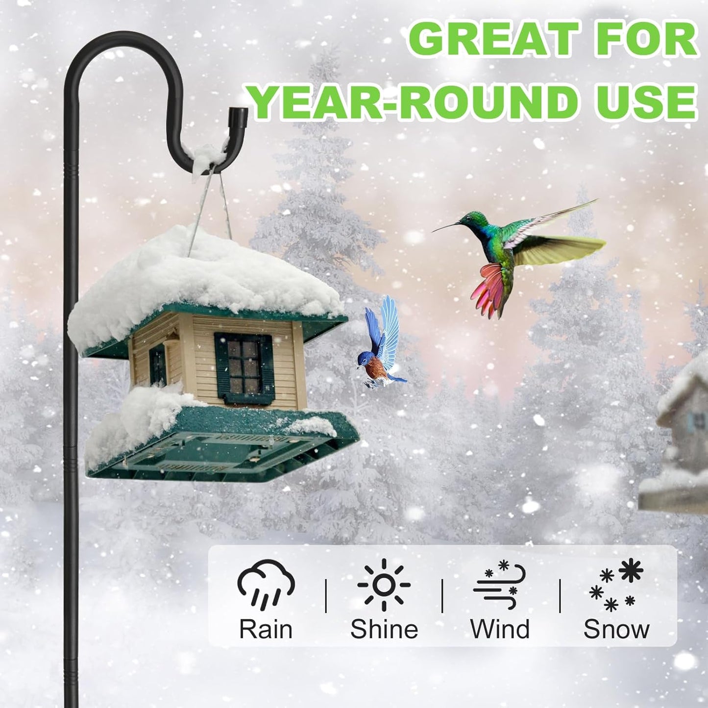 Bird Feeder Pole, 94" Shepherds Hooks for Outdoor, Hummingbird Feeders Stand Heavy Duty with Stable 5-Prong Base, Hanging Plant Shepherd Hook Hanger Stick for Outside Garden Yard Wedding