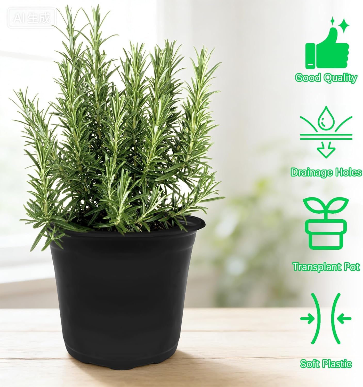 Anyumocz 60Pcs 0.5 Gallon Plant Nursery Pots,Plastic Pots with Drainage Holes,Flower Container Seedling Pot for Planting,Transplanting,Succulents,Cuttings,Garden(Black)