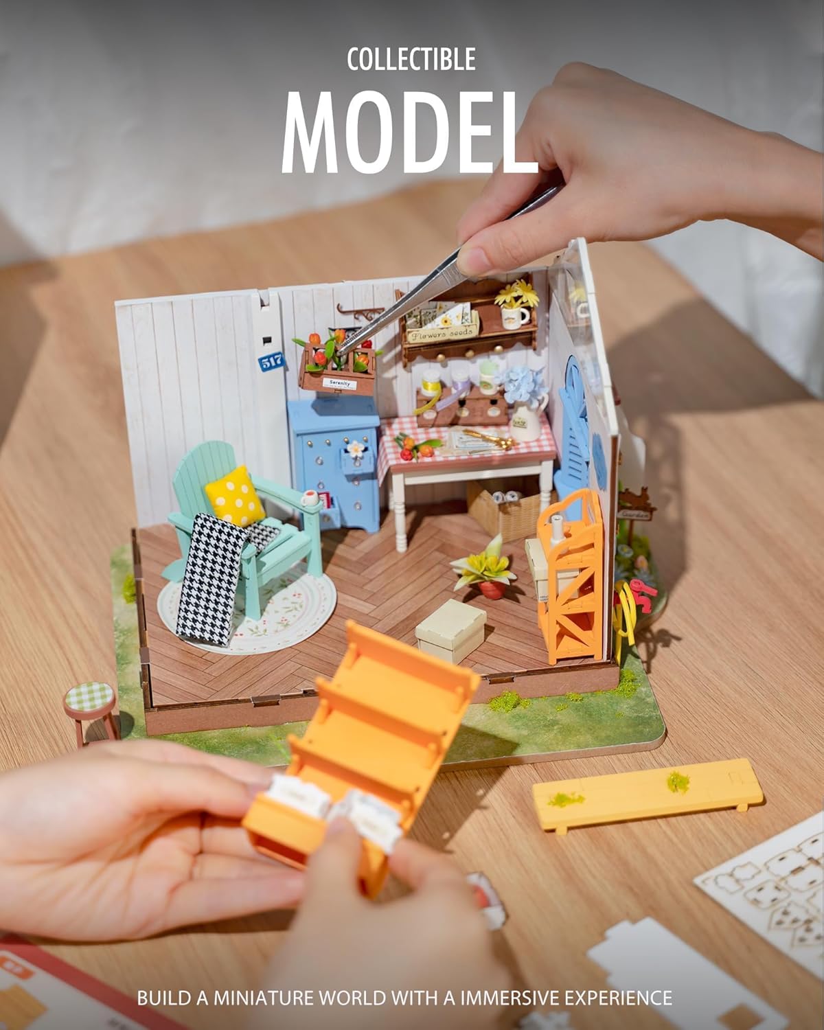 Rolife DIY Miniature House Kit for Adults, Easy Assemble Mini Greenhouse Dollhouse Building Model Sets, Tiny Wooden Garden House Hobby Crafts as Unique Gift Ideas or Home Decor
