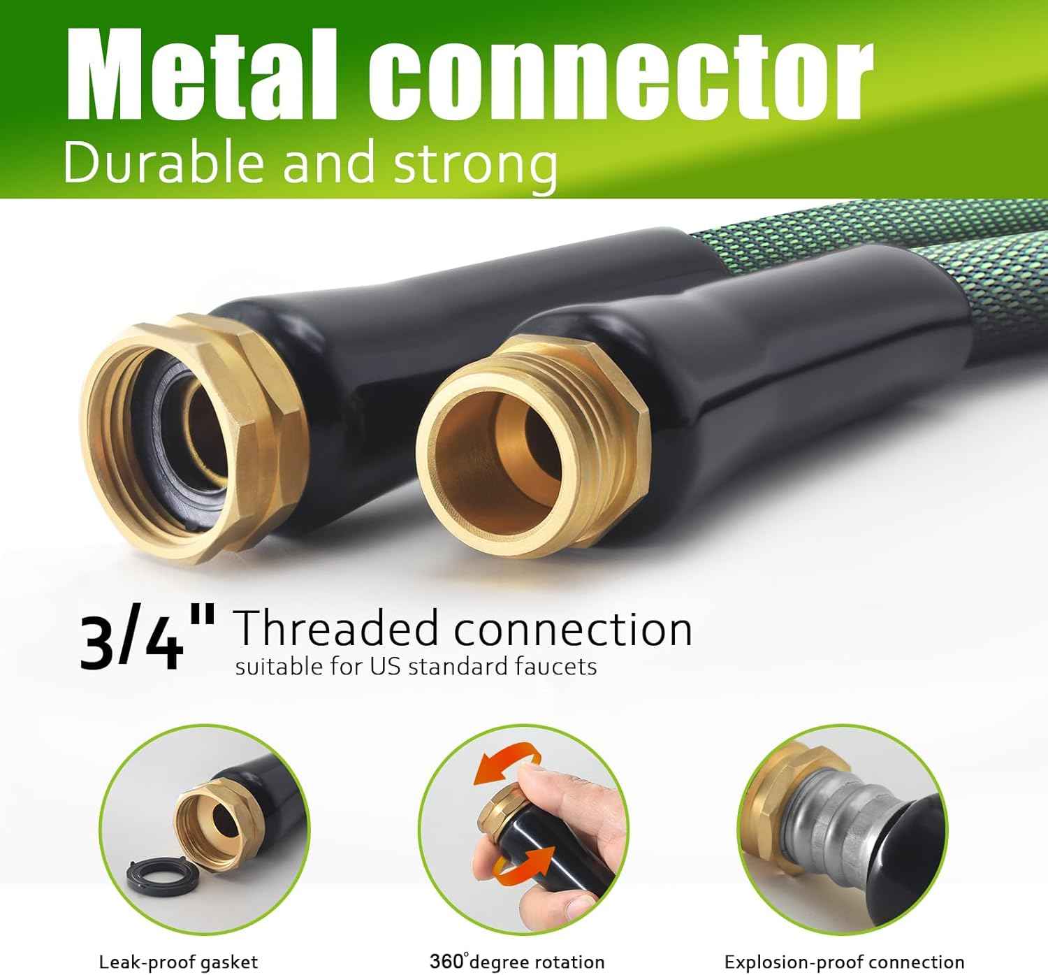 Garden Hose 100 FT, Heavy Duty Water Hose with Aluminum Fittings, Puncture Proof All-weather, Ultra-Lightweight and Flexible, Watering and Cleaning for Outdoor, Lawn