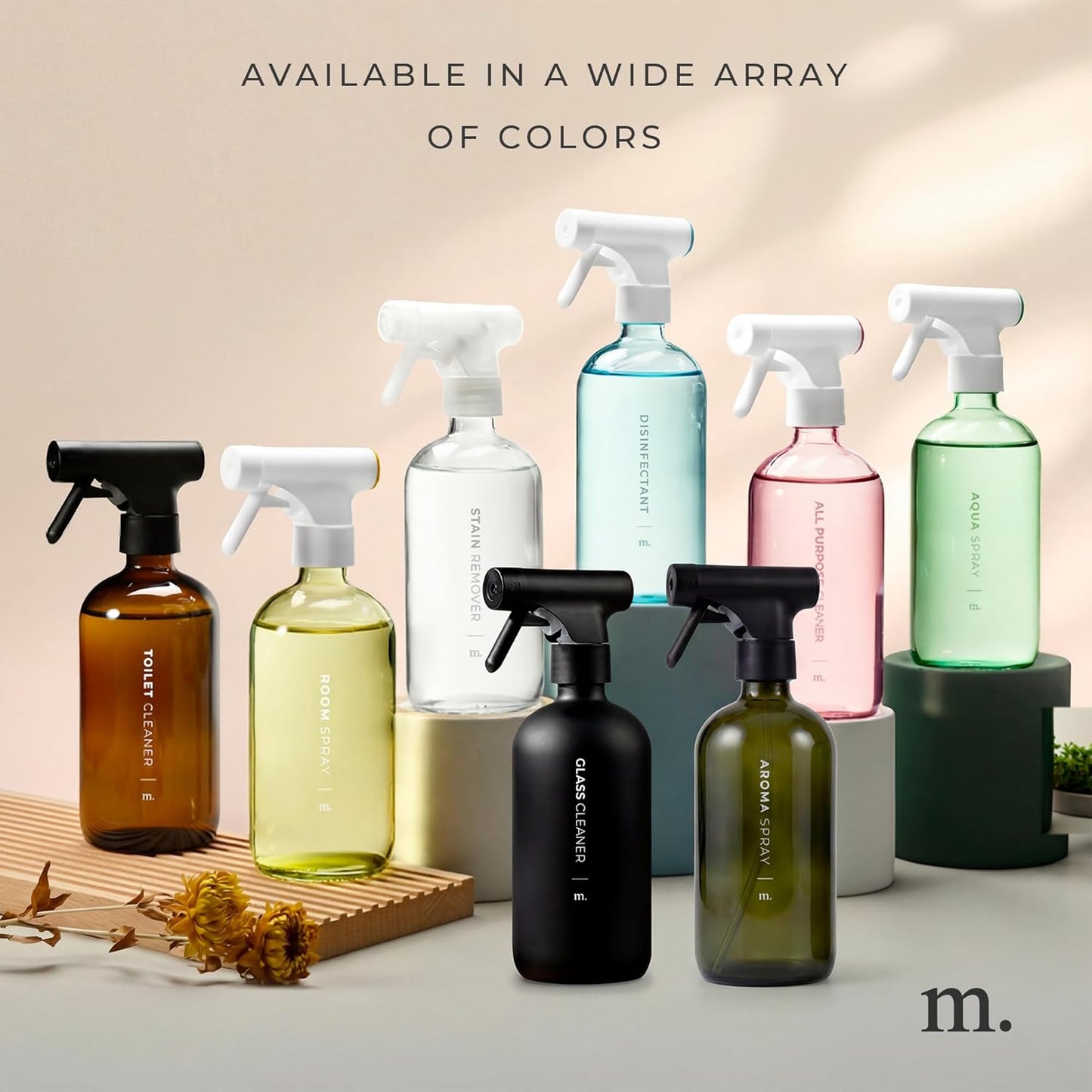 MAISONOVO Dark Green Glass Spray Bottle 16 oz Pack of 2 - Dark Green Spray Bottle for Plants with Fortified Glass & Fine Mist - Ideal for Gardening, Misting, Seedlings & Indoor Plant Care - 16 Labels