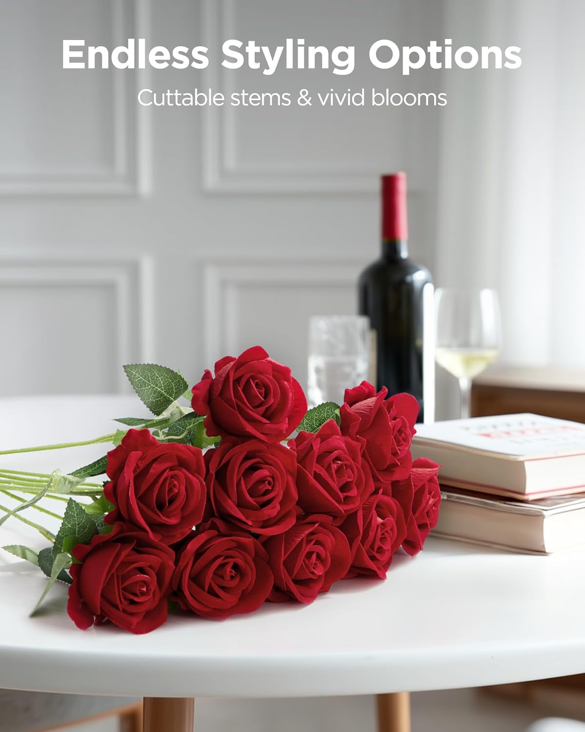 InnoGear 50 Pcs Red Roses Artificial Flowers, Fake Velvet Silk Rose Bulk Faux Flower for Mother's Gift Decoration DIY Wedding Centerpieces Proposal Bridal Bouquets Party Floral Decor (50, Red)