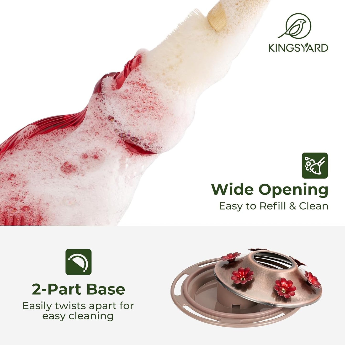 Kingsyard Glass Hummingbird Feeders for Outdoors, 24 oz Hummingbird Nectar Feeder for Garden Decorations with 6 Feeding Ports, Ant Moat Included, Gifts for Women Mom, Easy to Clean & Refill, Red