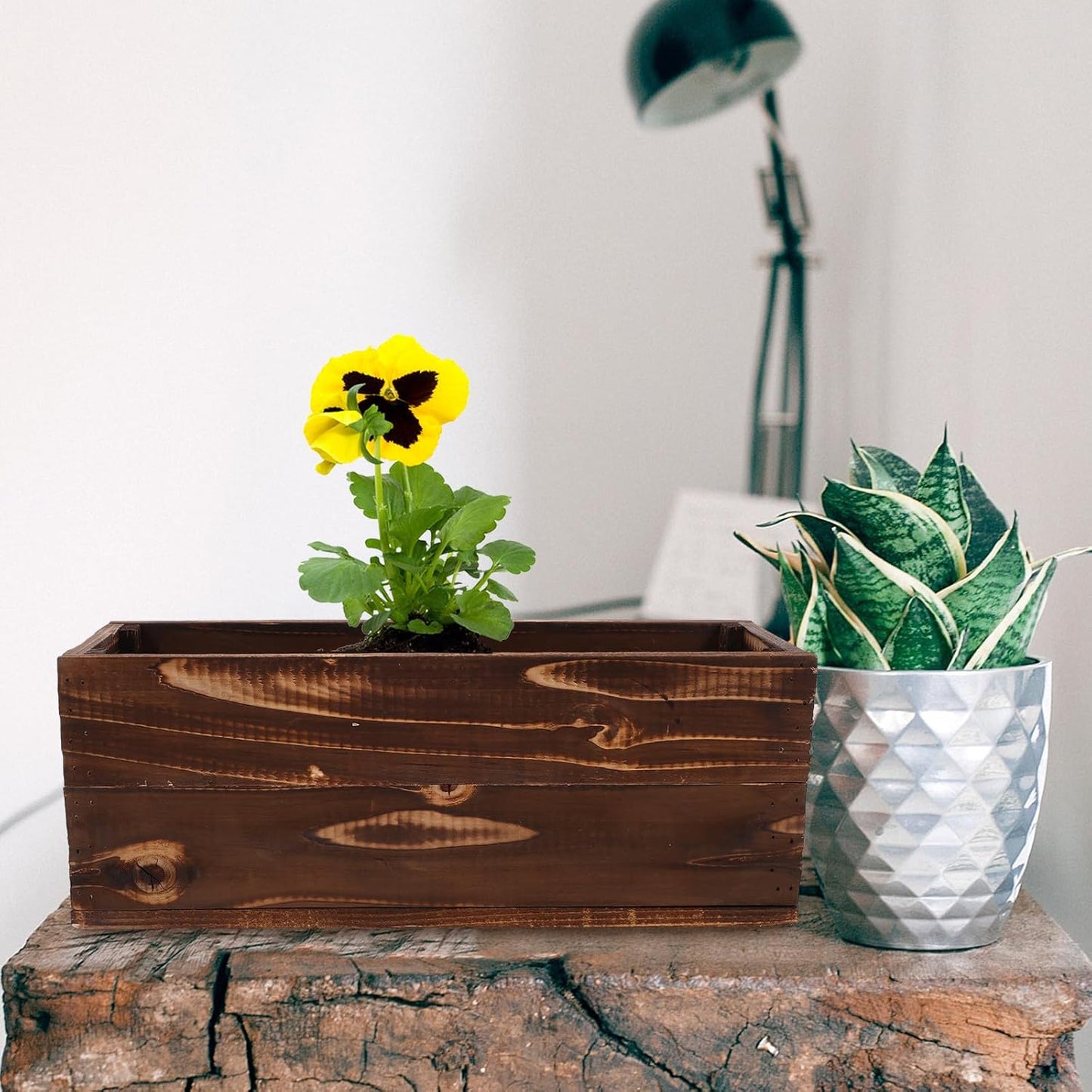 Rustic Rectangular Wood Planter Box for Succulents and Herbs, Large Outdoor Wooden Flower Pot with Anti-Corrosion Solid Wood, 40x14x15cm Balcony Garden Container