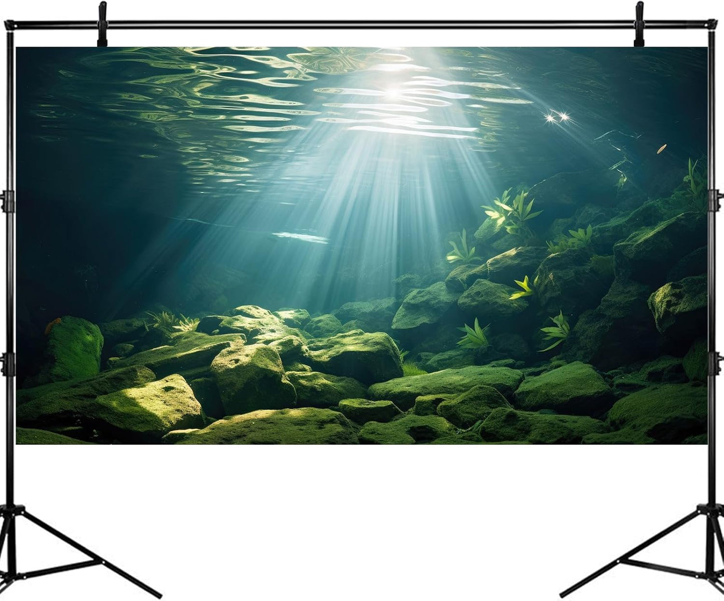 Under The Sea Aquarium Background Aquatic Plants Deep Sea Fish Tank Background Underwater Sunray Rock Terrarium Backgrounds Deep Ocean Floor Tropical Fish Tank Backgrounds 60x24in