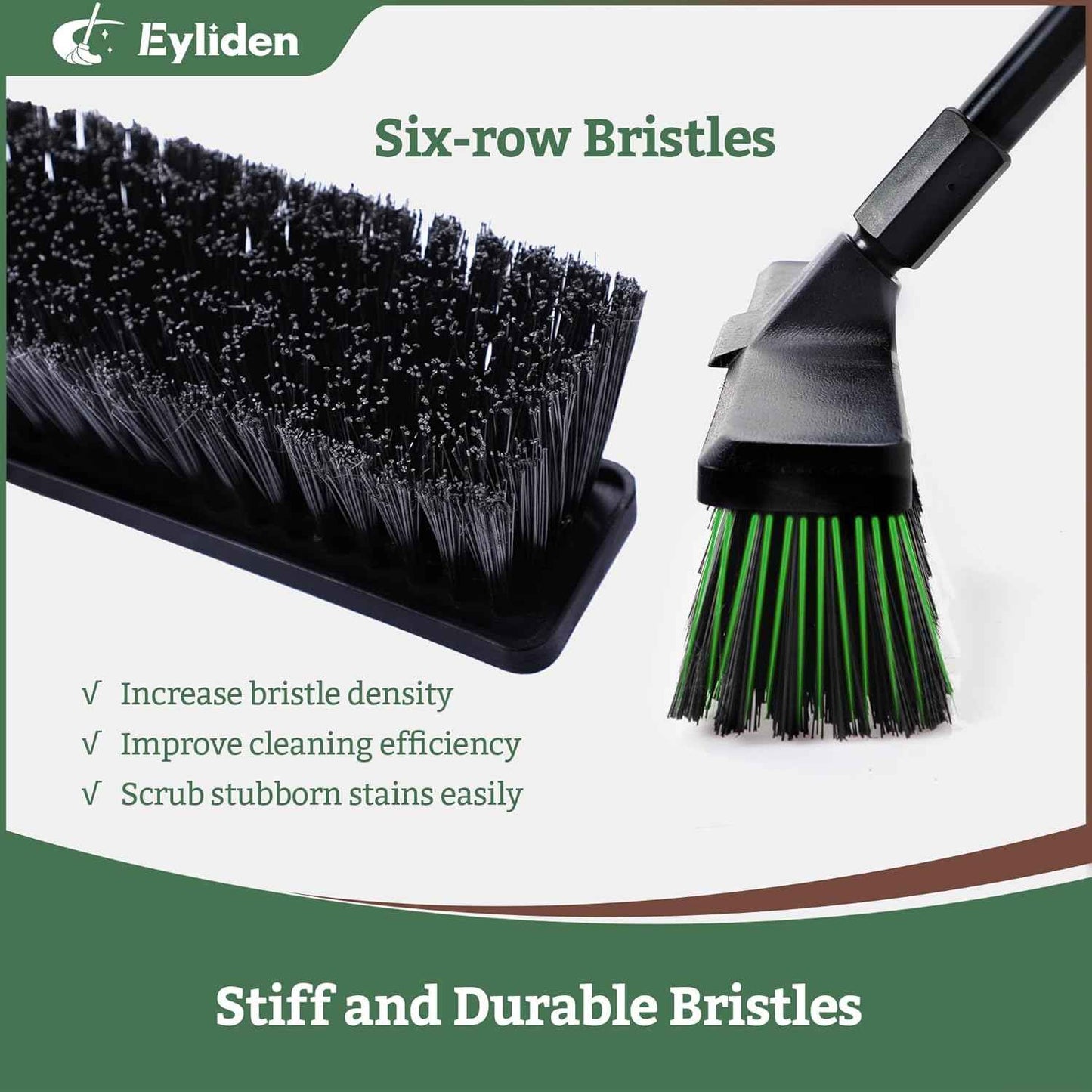 Eyliden 18" Push Broom for Deck Driveway Patio Garage | Heavy-Duty Stiff Bristles with 66" Adjustable Handle | Black