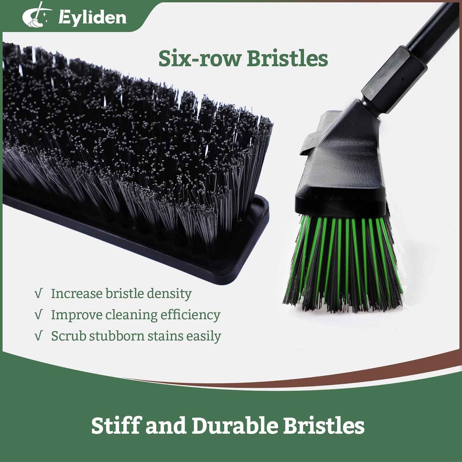 Eyliden 18" Push Broom for Deck Driveway Patio Garage | Heavy-Duty Stiff Bristles with 66" Adjustable Handle | Black