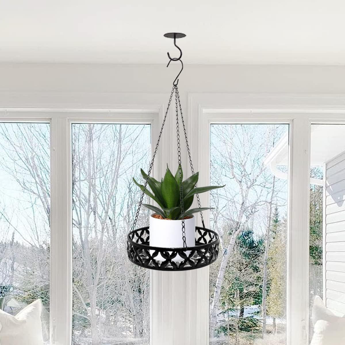 ARTORA Metal Plant Hanger, Modern Plant Hanging Basket Decorative Black Plant Pot Holder Flower Planter Hanging Chain with Ceiling Hook for Balcony Porch Indoor or Outdoor Home Decor (Black)