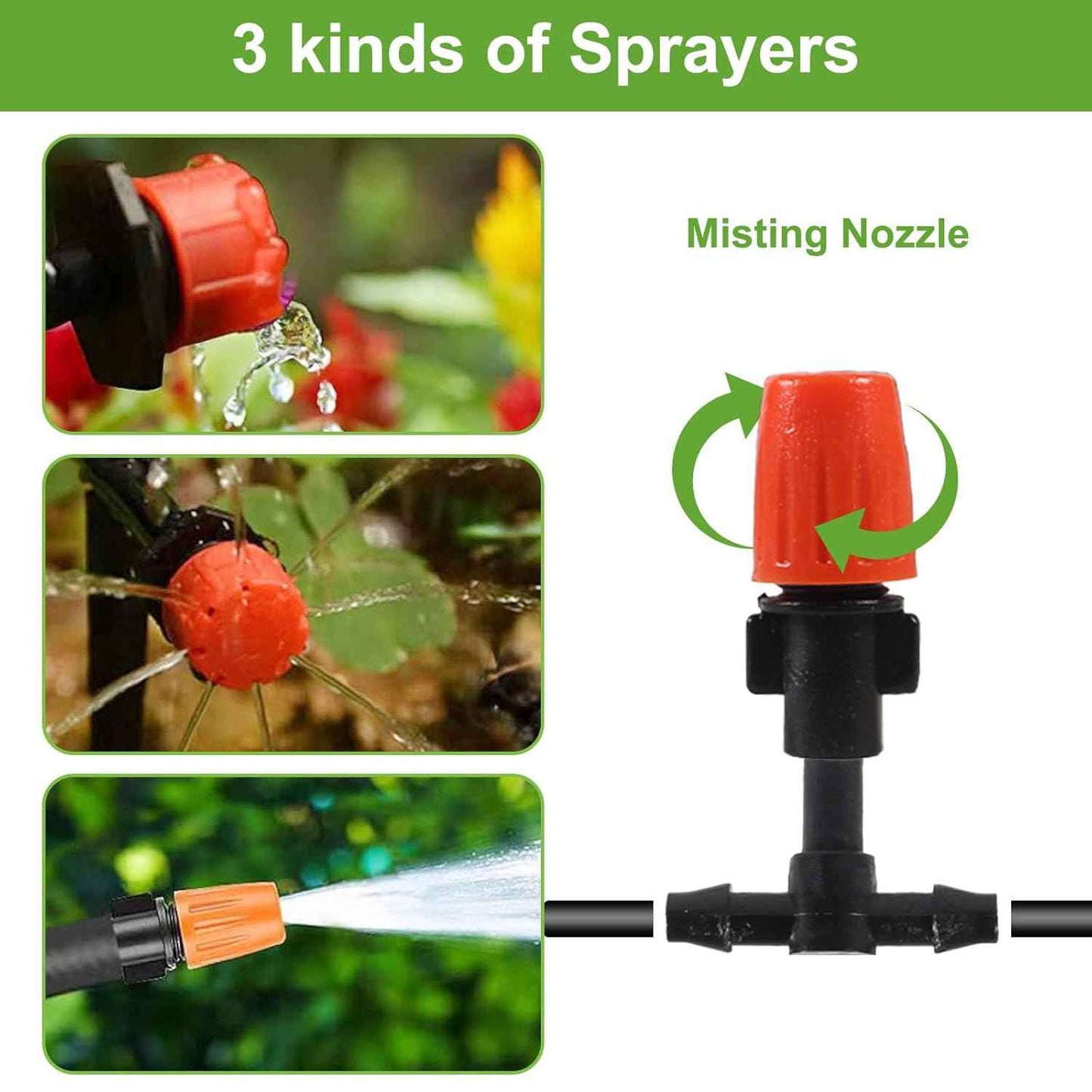 98FT Drip Irrigation System, Micro Garden Drip Irrigation System with 1/4 inch Tubing & Adjustable Misting Nozzle Sprinkler, Automatic Watering System for Greenhouse, Yard, Lawn, Plant