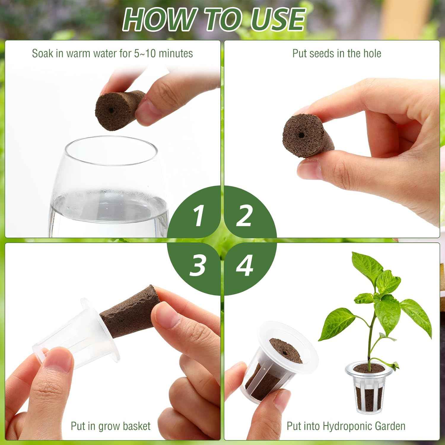 Ziliny 200 Pcs Grow Sponges Pods Kit, Includes 100 Grow Sponges, 100 Root Plant Basket, Root Growing Kit Replacement Pod Cups Hydroponic Pods Garden Accessories for Indoor Herb Growing System