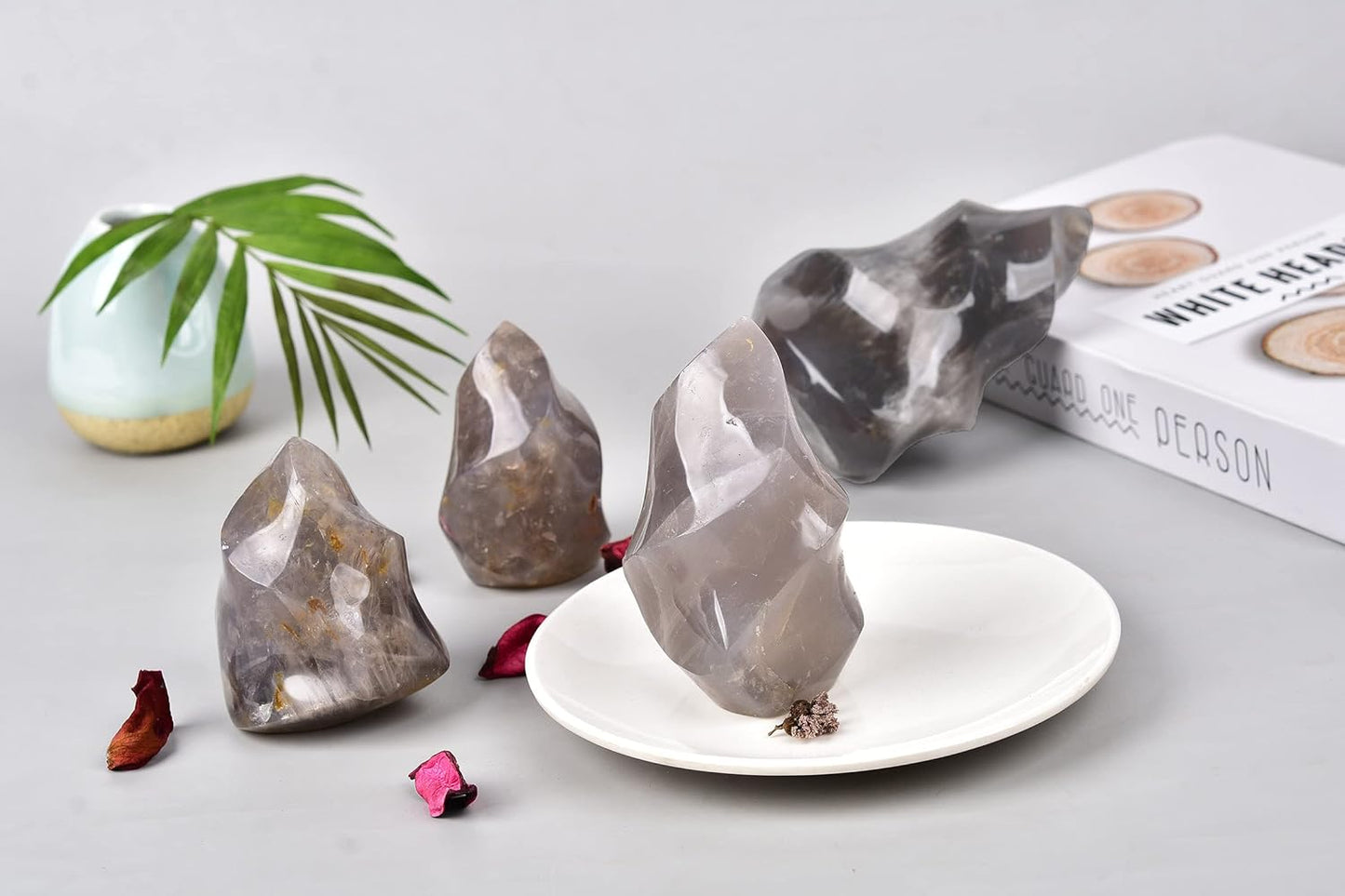 AMOYSTONE Blue Pink Quartz Flame Shaped Stone Towers Large Healing Crystal Quartz Home Decor 0.6-1.0LBS