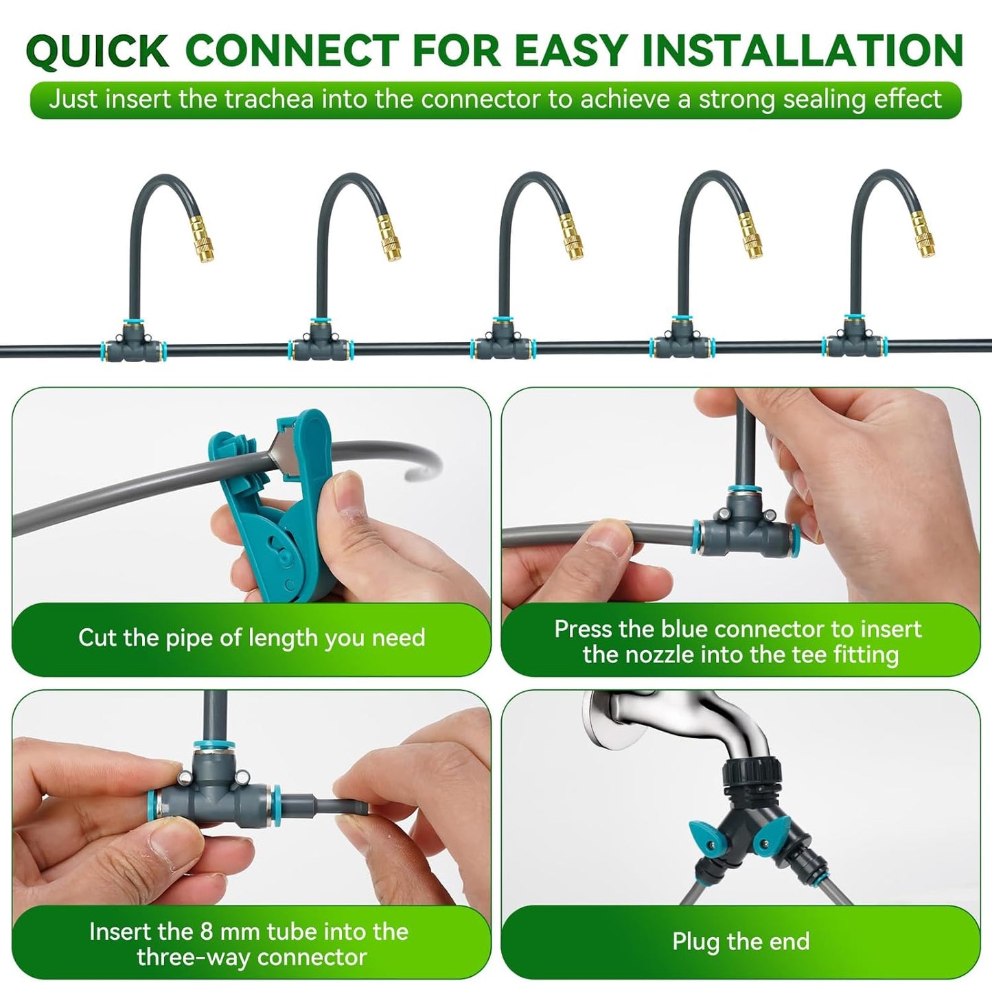 360° Adjustable Drip Irrigation System 100FT,5/16" Garden Watering Kit with 16 Copper Nozzles,82Pcs Drip Irrigation Kit，Automatic Misting Sprinkler System for,Raised Bed, Patio, Lawn & Yard Care