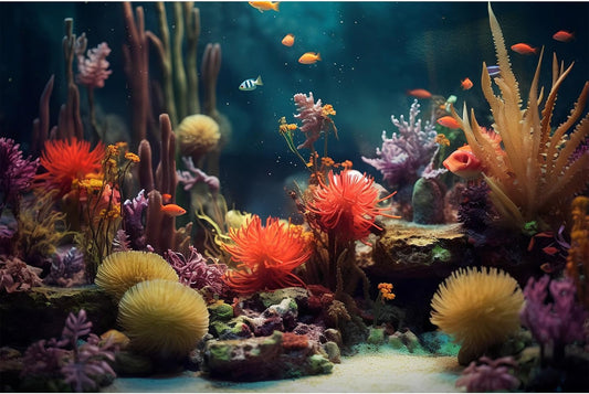 Aquarium Background Beautiful Colorful Coral Reef Aquatic Plants Terrarium Background Rock Tropical Fish Jungle Style Fish Tank Background Colorful Under Water View Aquarium Backdrop Vinyl 60x24in