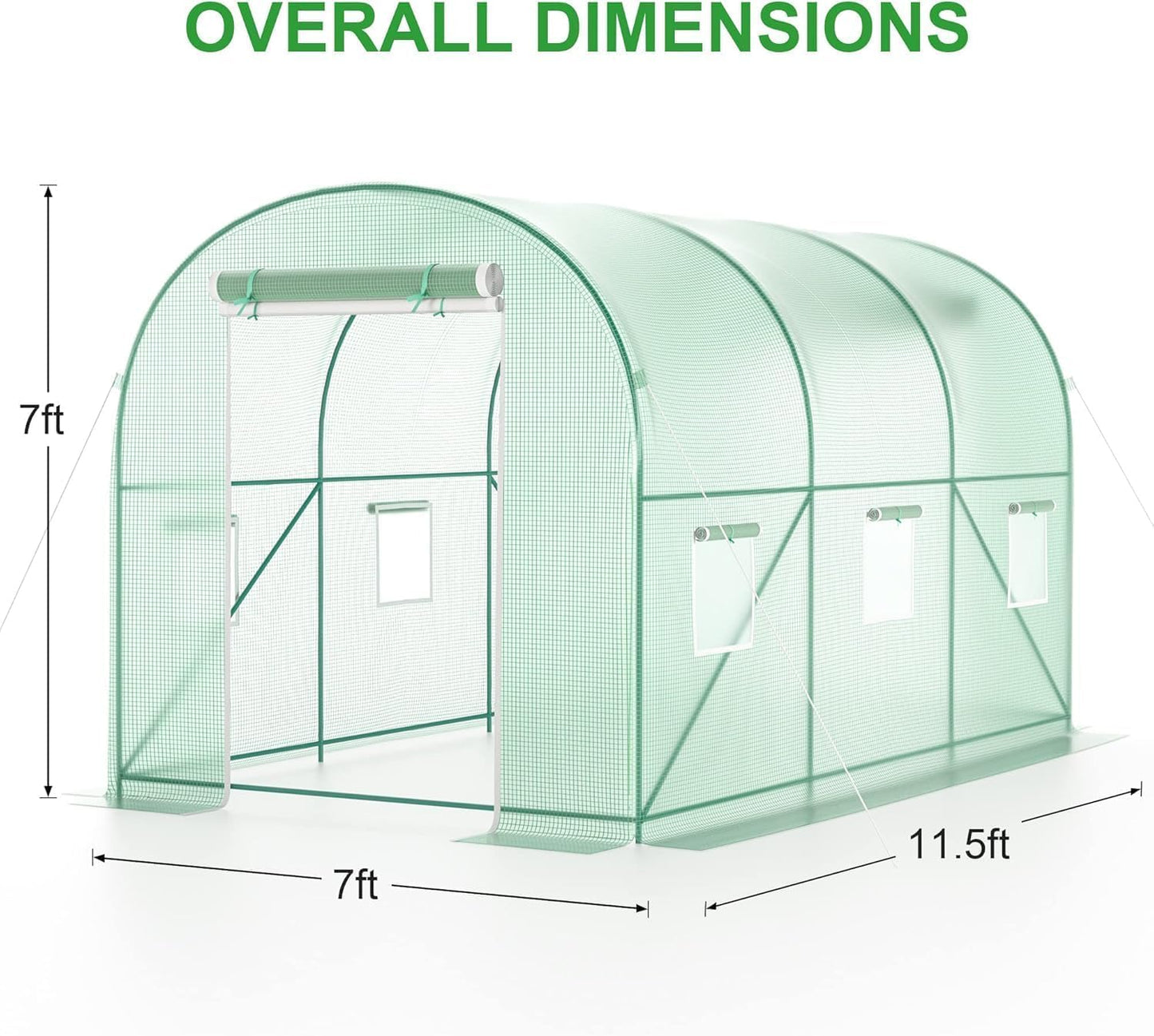 Walk-in Greenhouse, 12x7x7 FT Heavy Duty Tunnel Green House for Outdoors, Portable Green Houses for Outside, Winter Hot House with Metal Frame & Roll-up Zipper Door Screen Windows