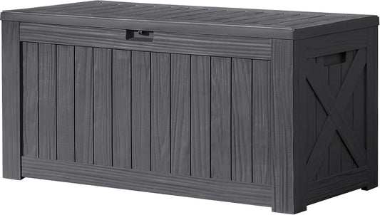Devoko 120 Gallon Deck Box Resin Outdoor Storage Box Waterproof for Patio, Large Outdoor Storage Bench Lockable for Outside (Grey)