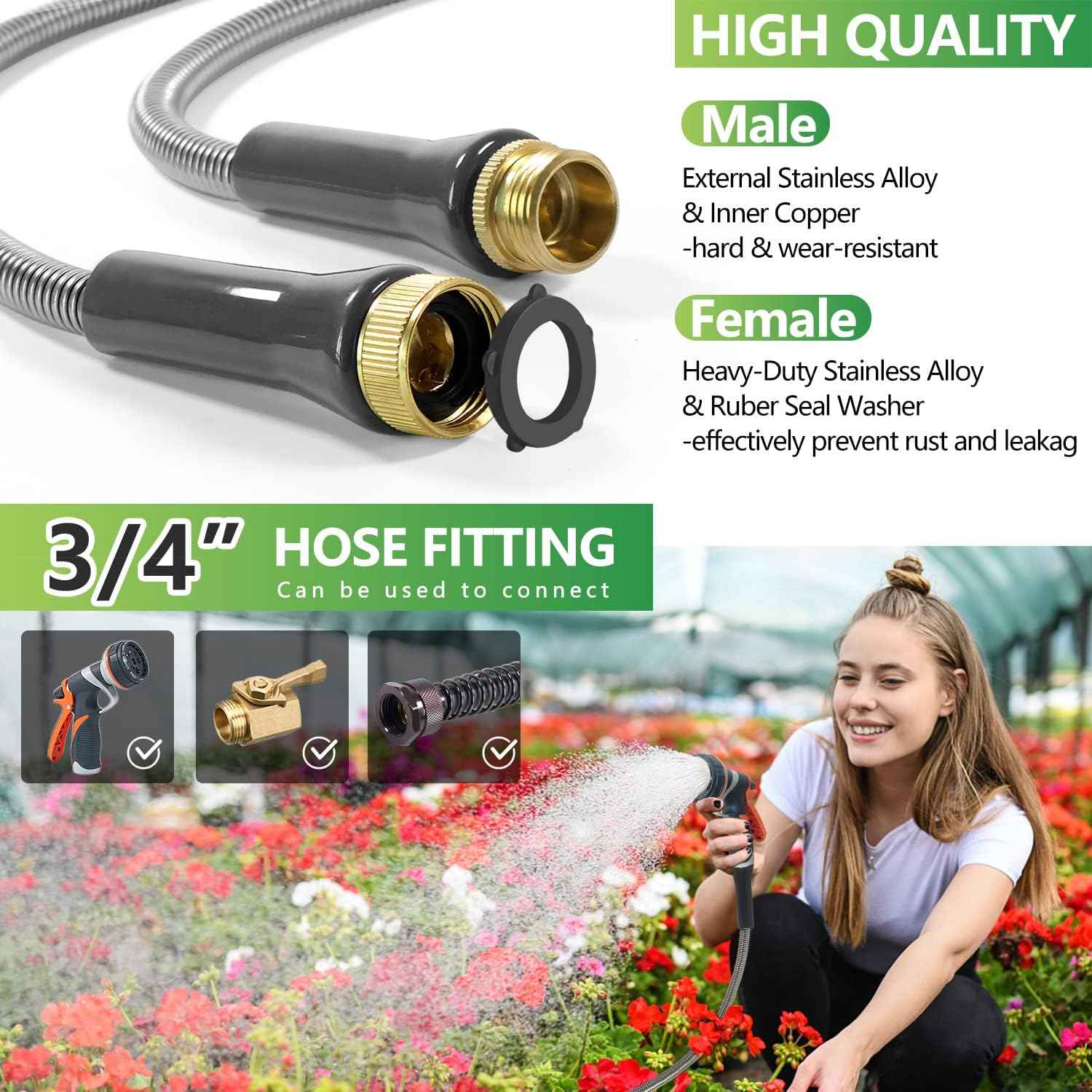 Short Garden Hose 3 Ft – Lightweight Leader Hose Extension-304 Stainless Steel Water Hose, Flexible Small Extender Hose for Garden, Outdoor Use (3 FT)