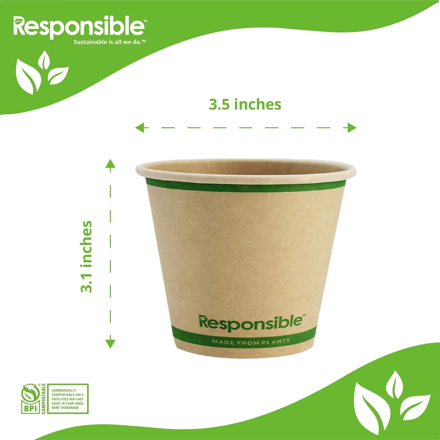 Certified Compostable 8 oz Paper Cups, Cold ＆ Hot Coffee Cups, Disposable Paper Cups, Extra Strength Disposable Cups, Made without PFAS (50 count)
