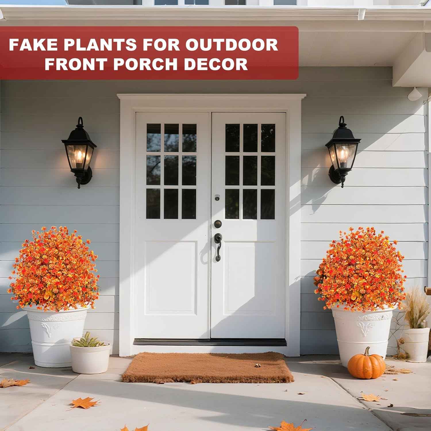 2 Pack Artificial Boxwood Topiary Ball Trees with Fall Flowers & Ground Spikes for Outdoor, UV Resistant Artificial Shrubs Faux Plants Fake Bushes Look Real for Garden Porch Yard Patio