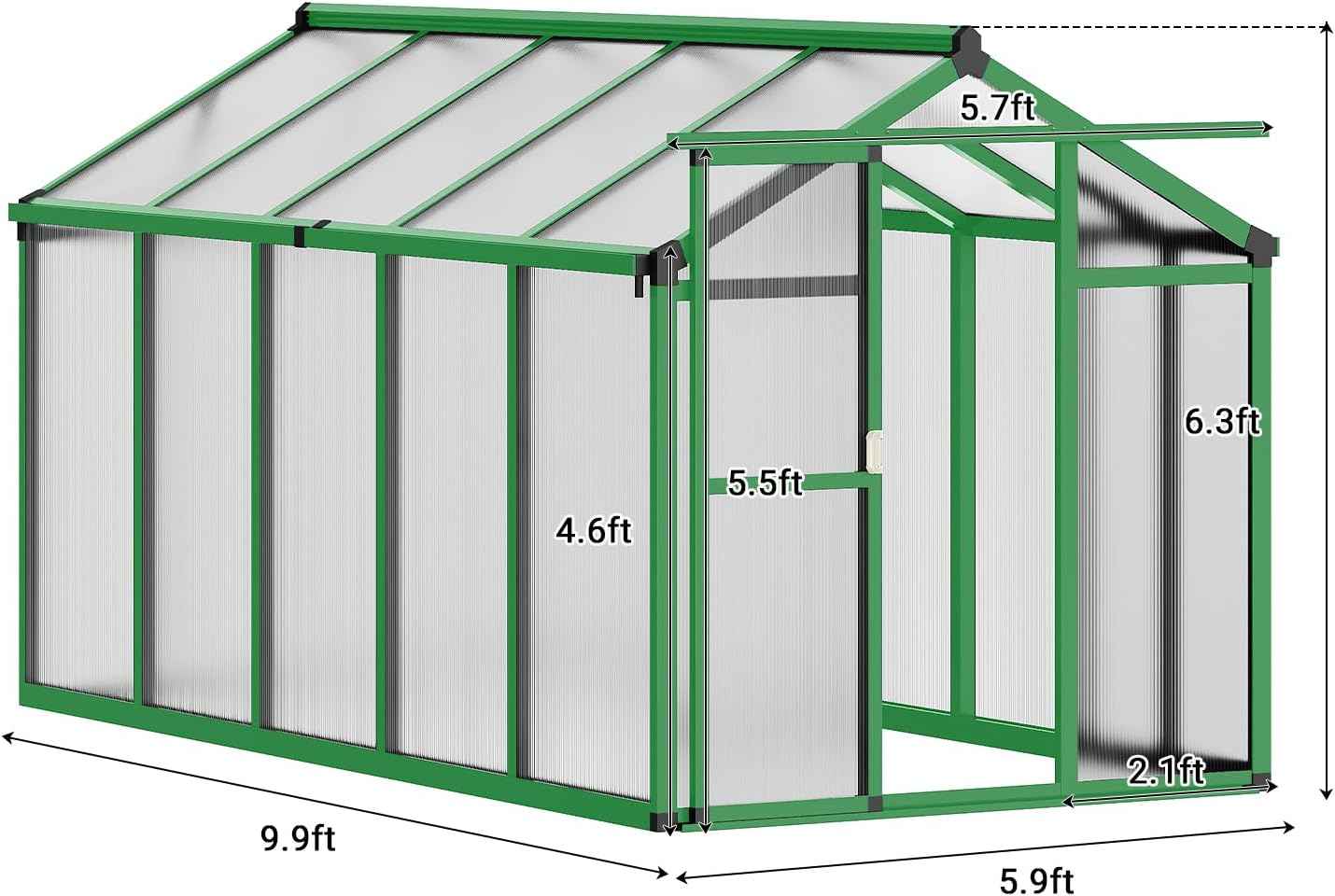 Garvee 6 X 10 Greenhouse, Greenhouses for Outside, Polycarbonate Greenhouse with Aluminum Frame, Lockable Door and Ajustable Roof Vent for Backyard, Green Houses for Outside Garden Backyard, Patio