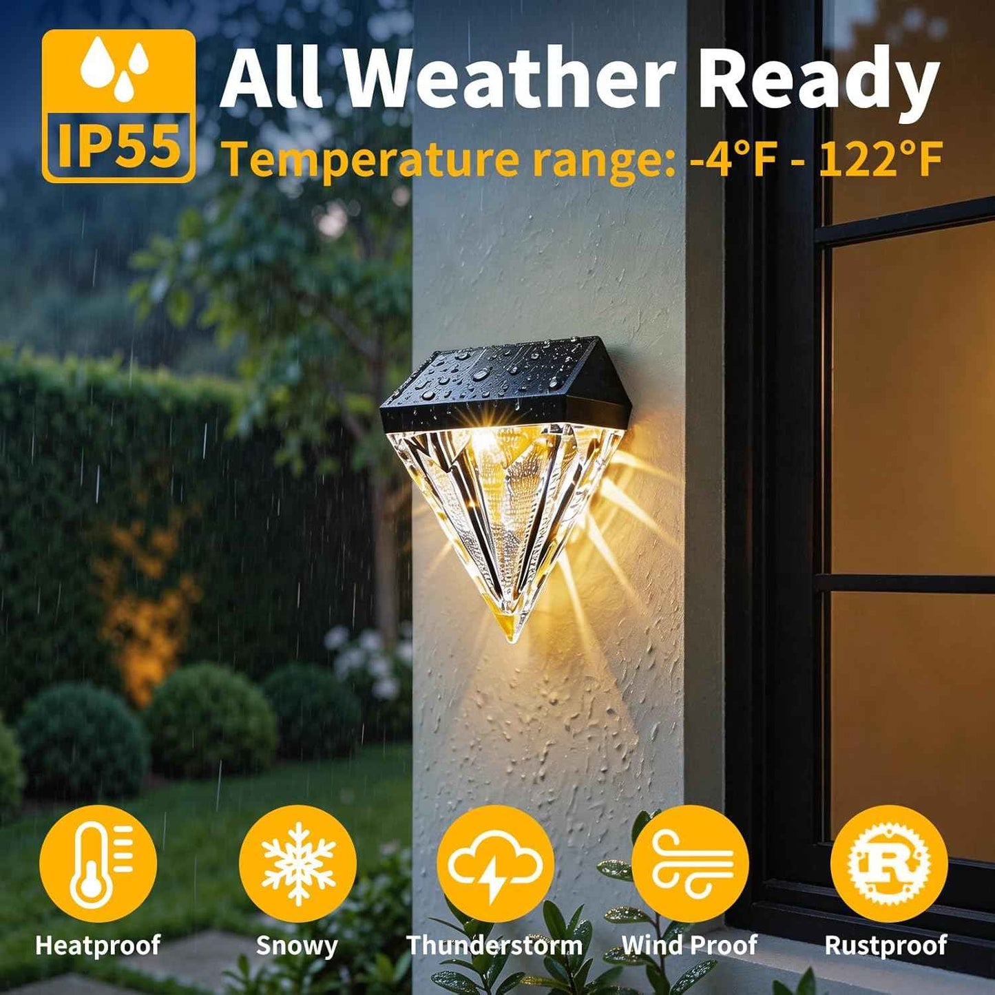Solar Fence Lights, Solar Deck Lights Outdoor Waterproof, Warm White LED Solar Wall Lights 4 Pack for Garden Stair, Fence, Patio, Front Porch, Pathway & Wall Decor