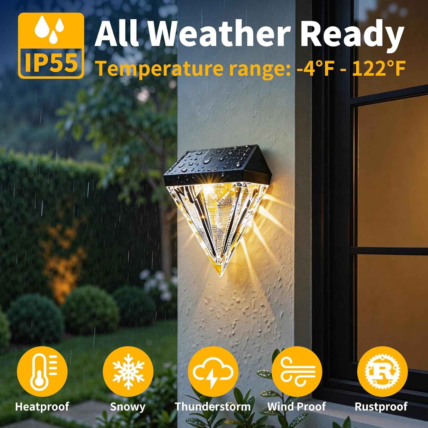 Solar Fence Lights, Solar Deck Lights Outdoor Waterproof, Warm White LED Solar Wall Lights 4 Pack for Garden Stair, Fence, Patio, Front Porch, Pathway & Wall Decor