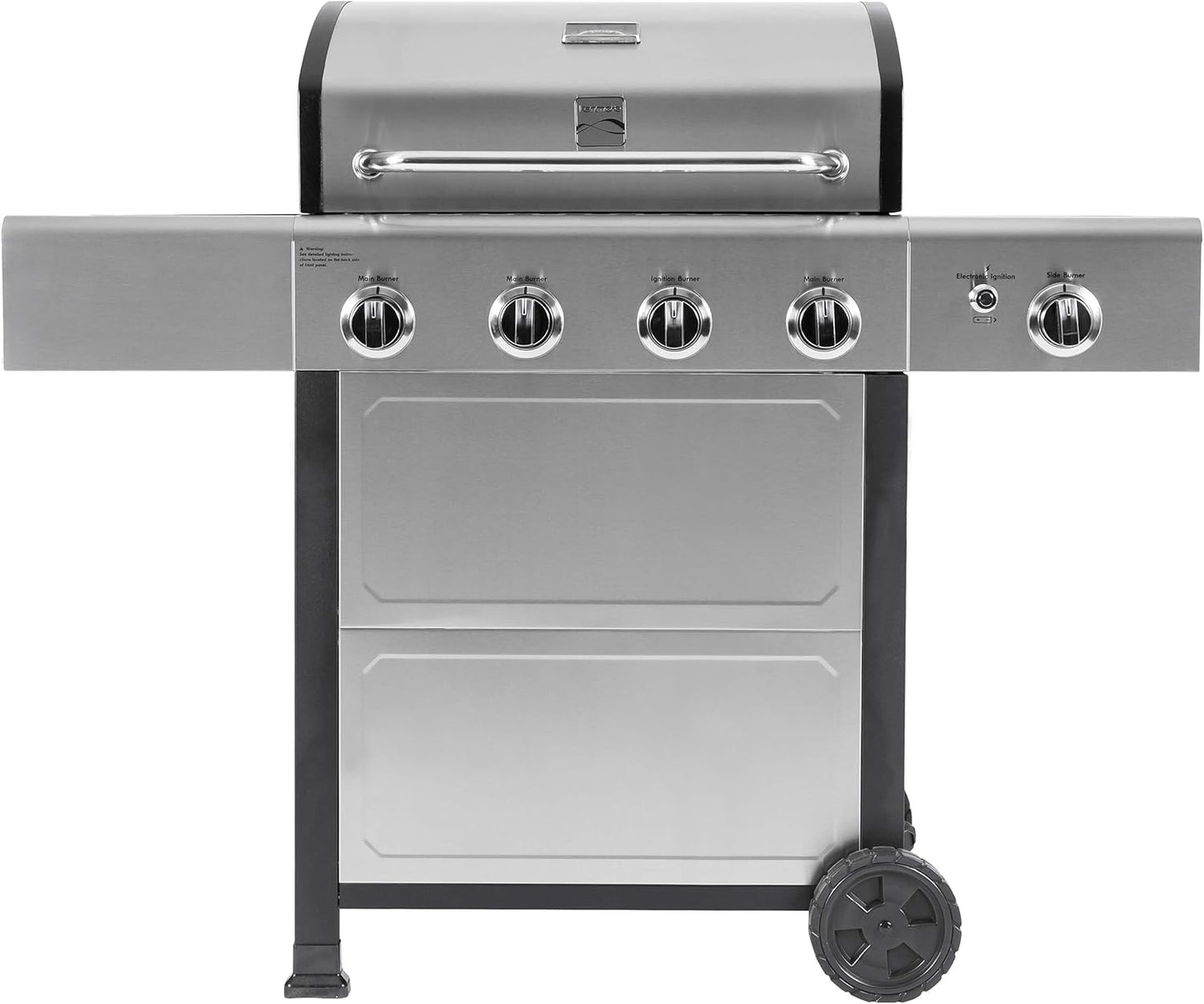 Kenmore 4-Burner Gas Grill with Side Burner, Outdoor BBQ Grill, Propane Gas Grill, Cast Iron Cooking Grates, Electronic Ignition, Warming Rack, Open Cart Design, 53000 BTUs, Stainless Steel