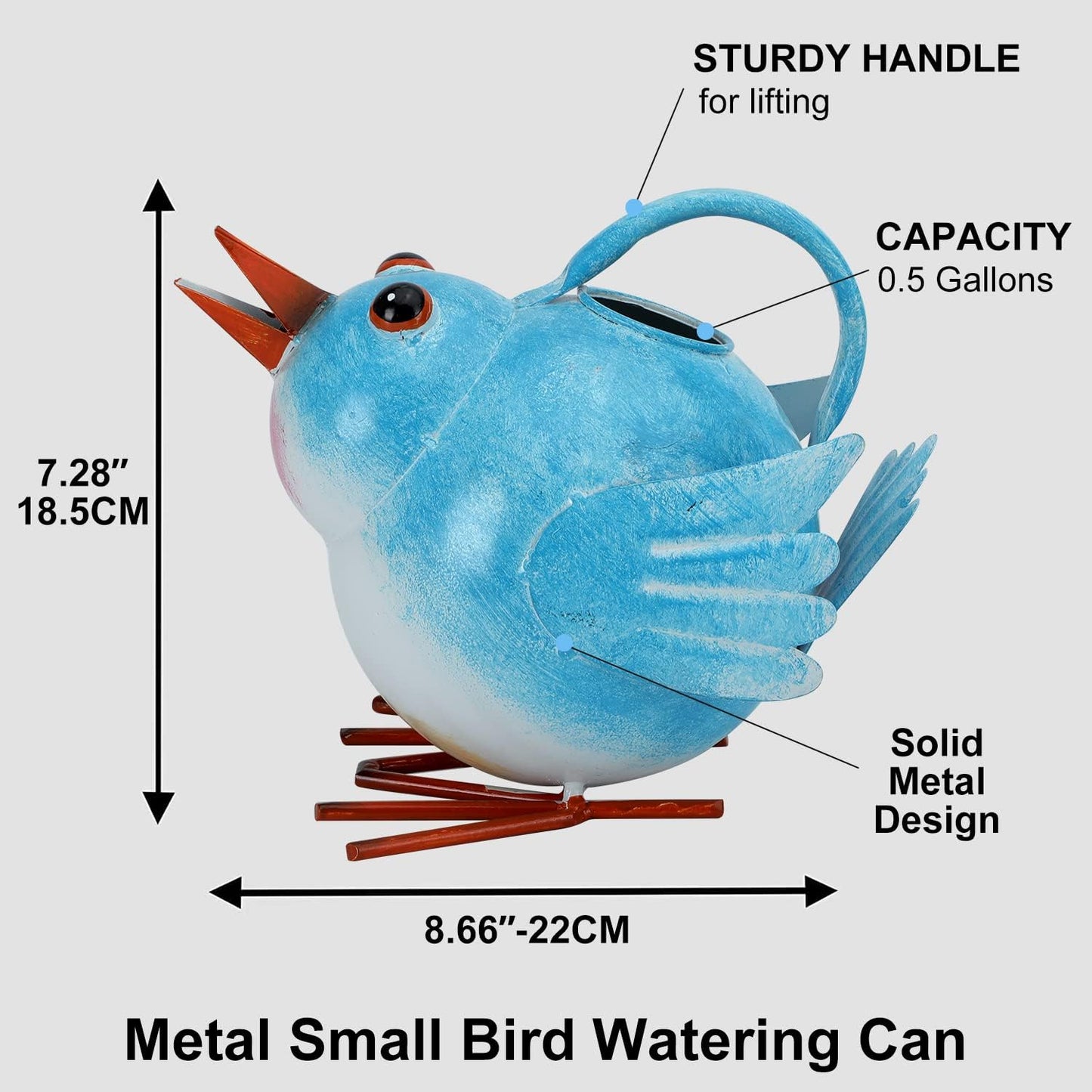 Metal Cute Bird Watering Can for Indoor/Outdoor Plants,Garden Functional Small Watering Can Decor, Decorative Watering Kettle Planter for House Plant Garden Flower,Kids 1.8L 1/2 Gallon Watering Pot,