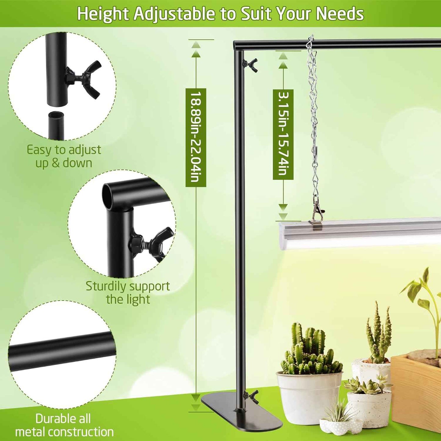 1 Pack Seedling Grow Light with Stand for Indoor Plants, 18W Full Spectrum LED Grow Lamp with Metal Stand, Height Adjustable Seedling Grow Light for Seed Starting, Germination, Hydroponic