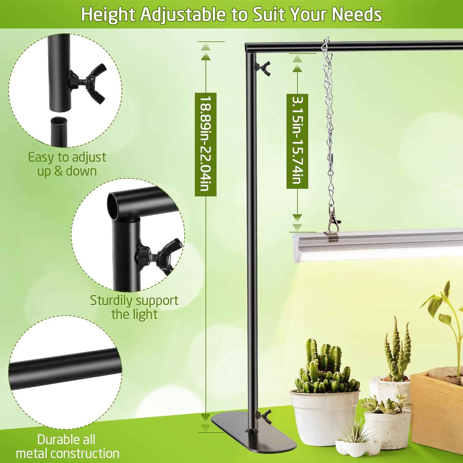 1 Pack Seedling Grow Light with Stand for Indoor Plants, 18W Full Spectrum LED Grow Lamp with Metal Stand, Height Adjustable Seedling Grow Light for Seed Starting, Germination, Hydroponic