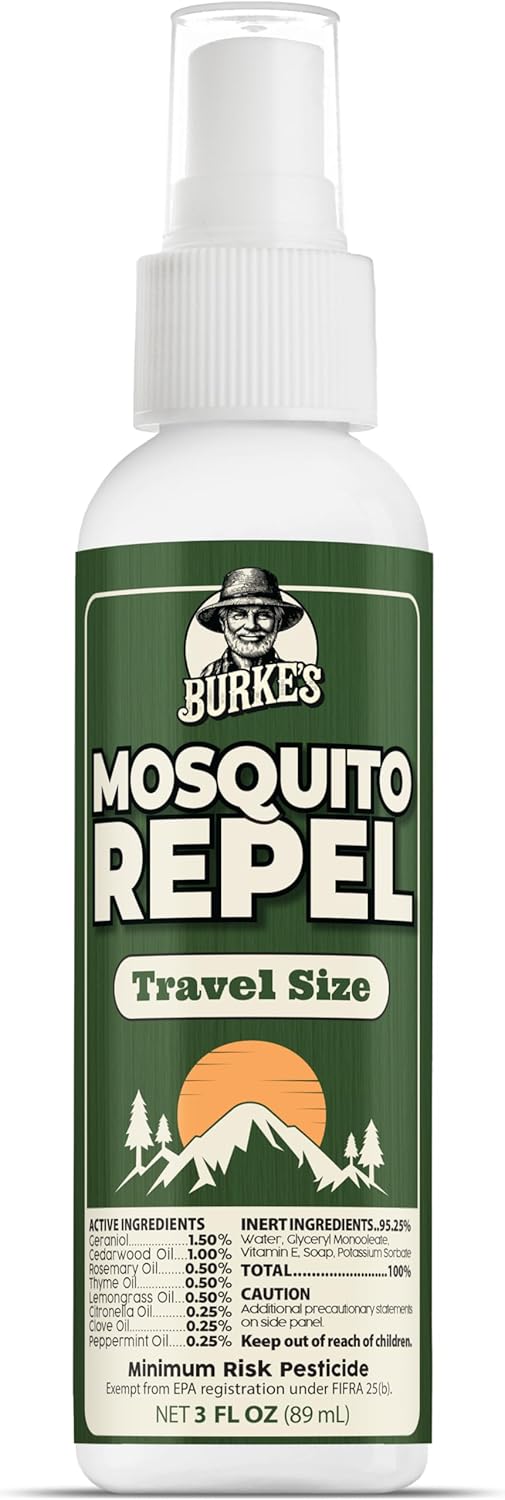 Burke's Natural Mosquito Repellent, DEET Free Mosquito Spray for Outdoor & Travel, 3 oz (90mL)