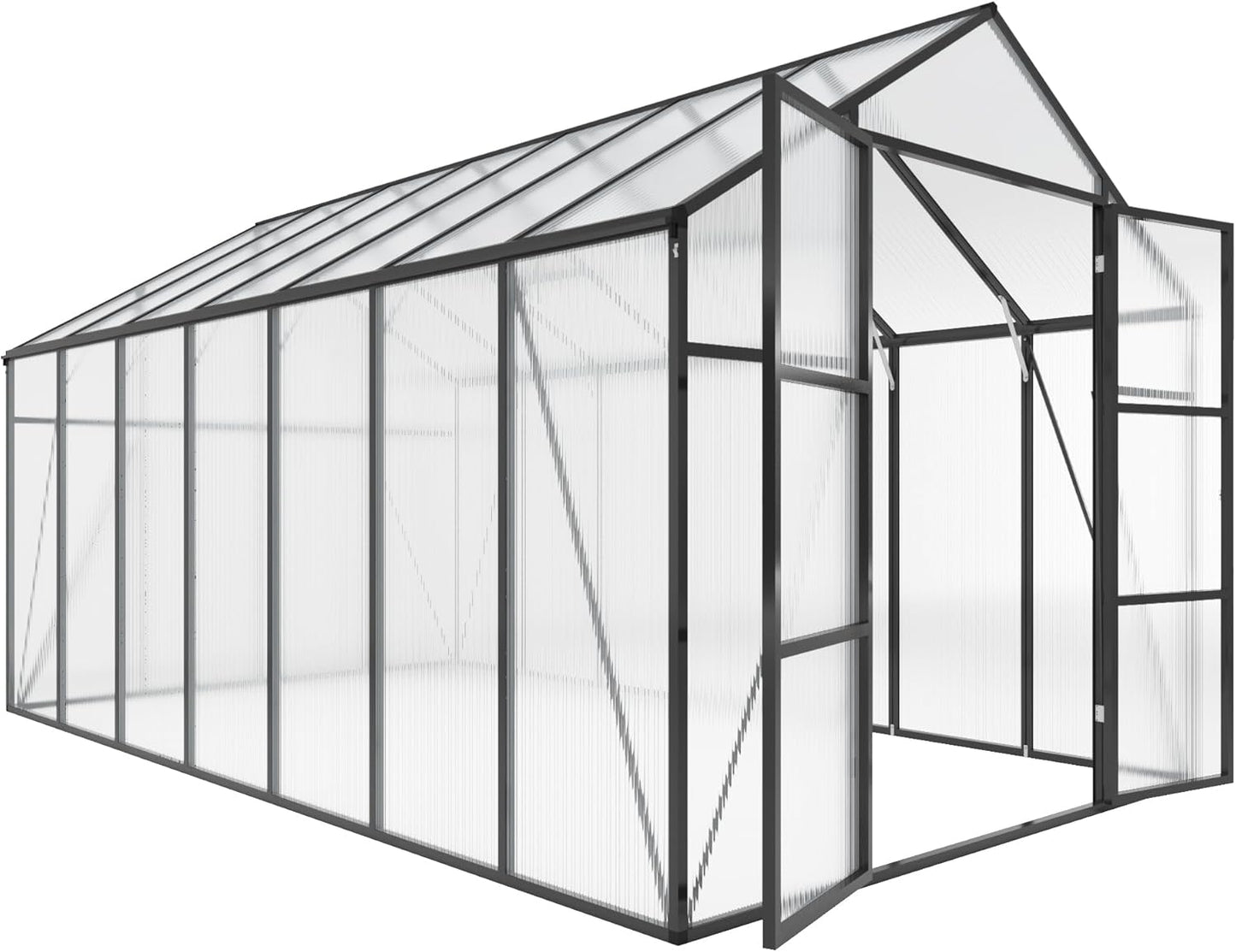 Greenhouse for Outdoors 8x14x7.8 FT, Polycarbonate Greenhouse with Stronger Wind Protection and Roof Vent, Walk-in Large Aluminum Sunroom Winter Proof, Black