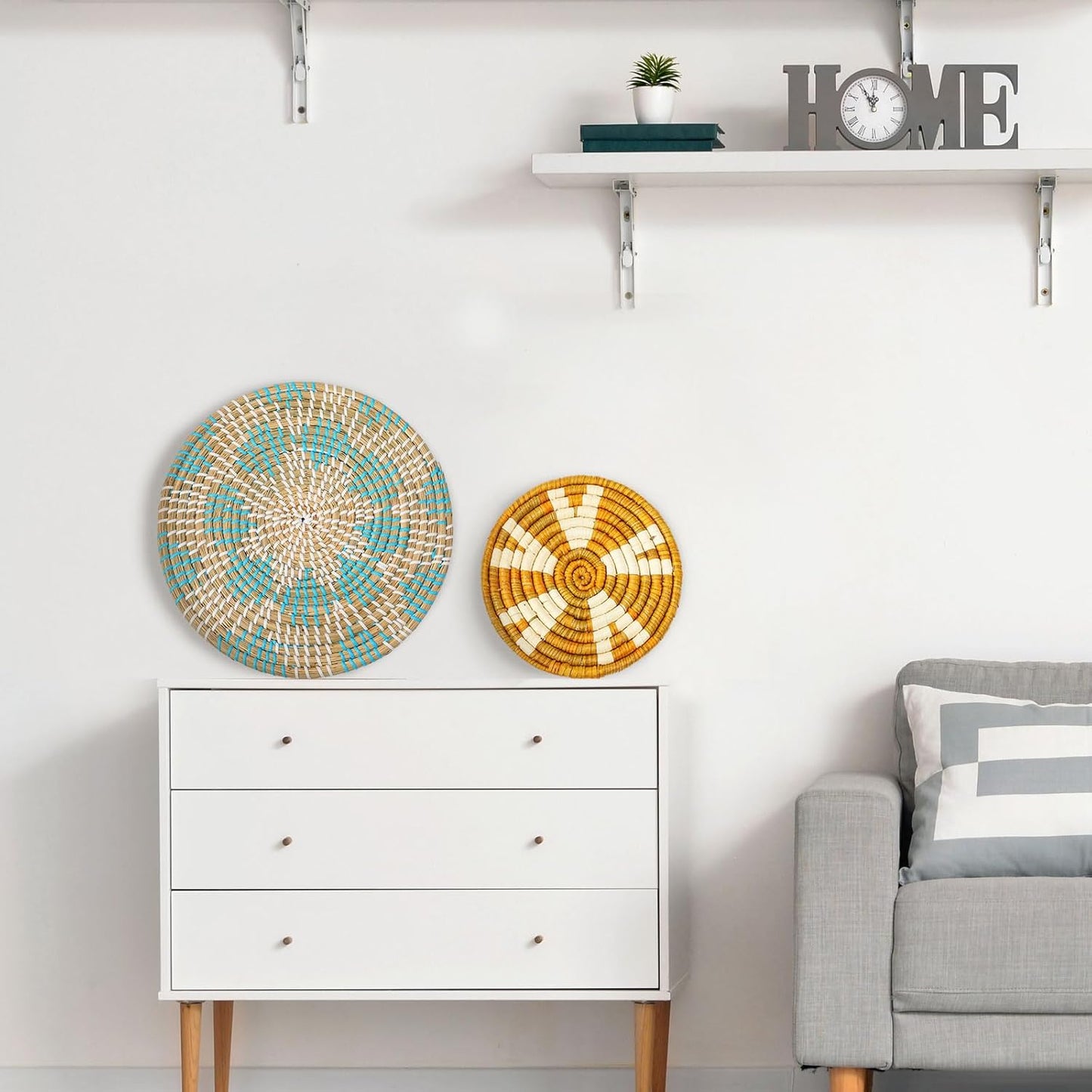 Tatuo 11 Pcs Boho Wall Basket Decor Decorative Bulrush Woven Basket Wall Decor Art Round Farmhouse Hanging Baskets for Kitchen Rustic Home Summer Decorations, Multi Sizes(Bright)