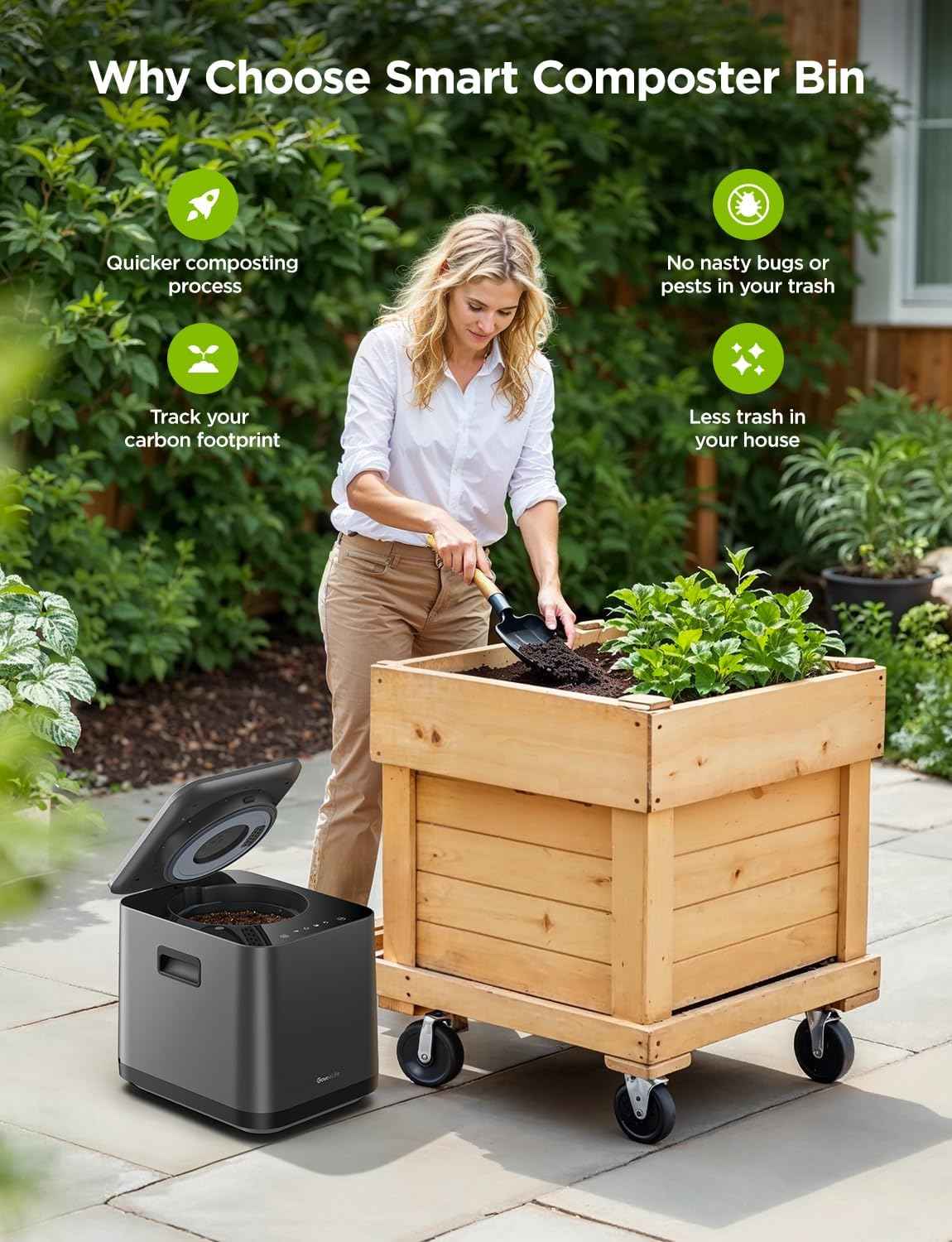 GoveeLife Upgraded Electric Composter for Kitchen, Smart Indoor Countertop Compost Bin, Odorless, Low Noise, Auto-Cleaning, Turn Food Waste into Fertilizer, Food Waste Compost Machine with LED Display