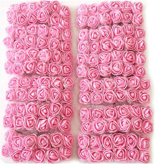 Mini Fake Rose Flower Heads 144pcs Mini Artificial Roses DIY Wedding Flowers Accessories Make Bridal Hair Clips Headbands Dress (Bottom add Gauze) Pink