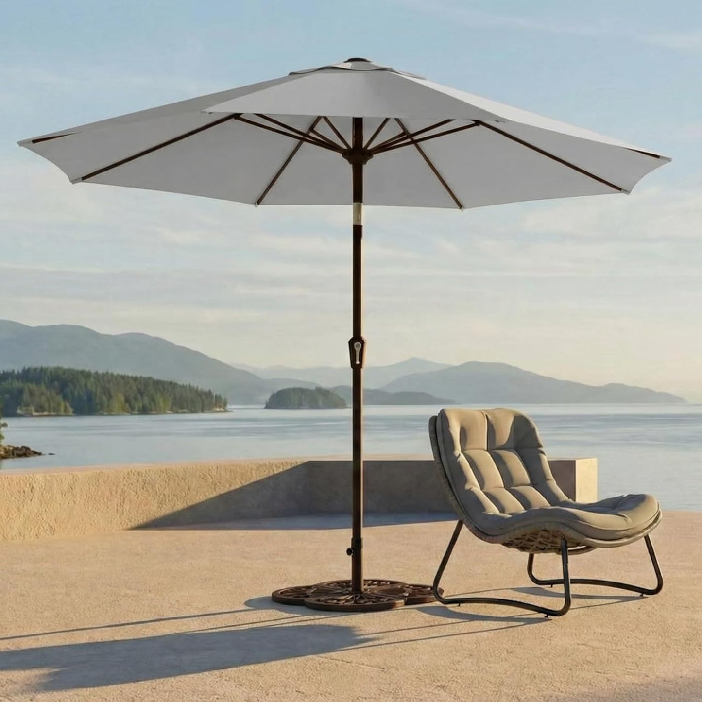 Kingdura 10FT Outdoor Patio Umbrella, Market Table Umbrella with Push Button Tilt and Crank, 8 Sturdy Fiberglass Ribs, UV Protection for Pool, Lawn, Deck, Backyard, Garden (Light grey)