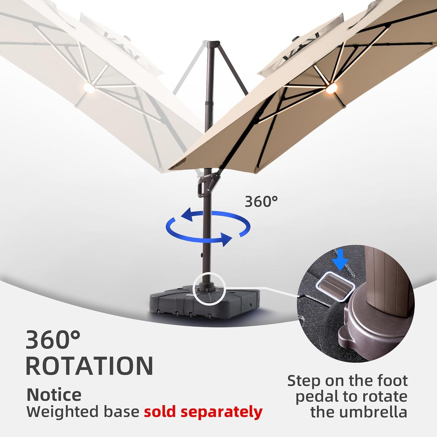 9 X 12 FT Cantilever Outdoor Patio Umbrella with Led Lights Heavy Duty Windproof Double Top Large Rectangle Offset Umbrellas with 360-degree Rotation for Garden Pool Deck Backyard, Beige