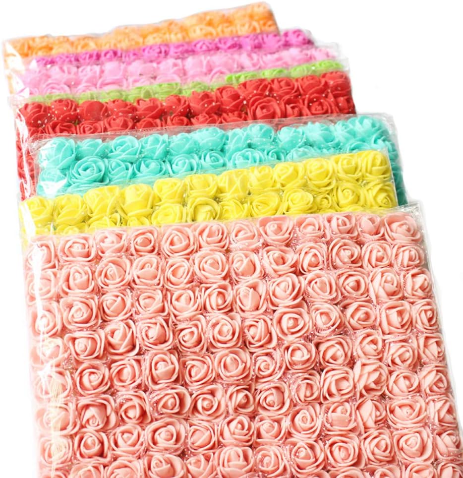 Mini Fake Rose Flower Heads 144pcs Mixed 12 Colors Mini Artificial Roses Bride Bouquet PE Foam DIY Party Festival Home Decor Rose Flowers Head Make Bridal Hair Clips Headbands Dress (Multicolor)