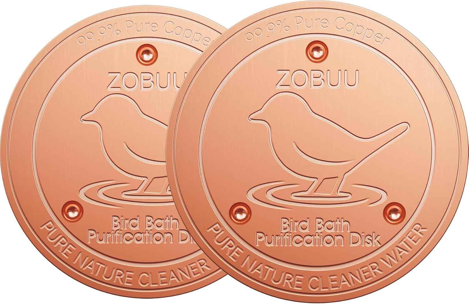 2 Pack Bird Bath Copper Disk, 0.6mm Thickness 99.9% Pure Copper Bird Bath Purification Disk with Triple-Point Support, Year-Round Use, Fits All Outdoor Bird Bath Bowl