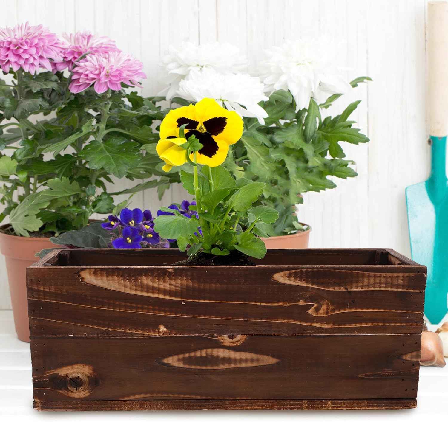 Rustic Rectangular Wood Planter Box for Succulents and Herbs, Large Outdoor Wooden Flower Pot with Anti-Corrosion Solid Wood, 40x14x15cm Balcony Garden Container