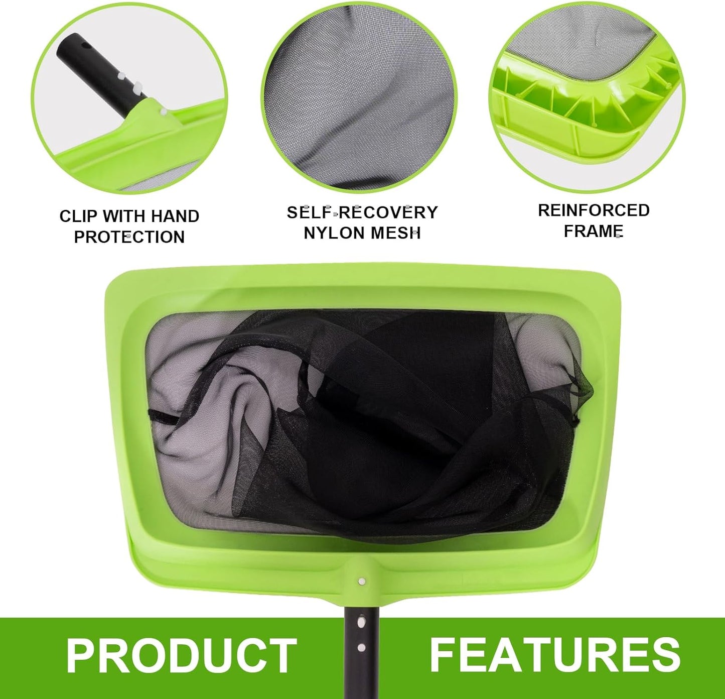 Sepetrel Swimming Pool Leaf Skimmer Net,Fine Nylon Mesh & Reinforced Frame Deep Rake Net,Cleaning Supplies and Accessories, (Pole Not Included)