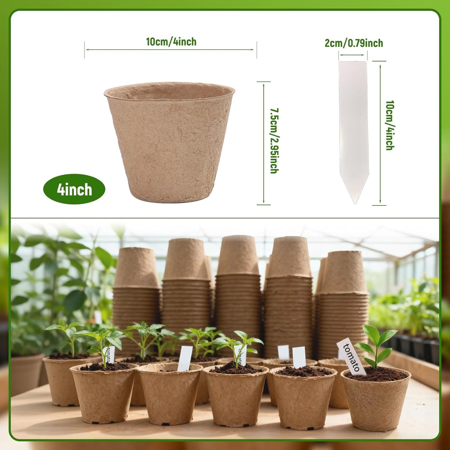120 Pack Peat Pots for Sreeding with 120 Plant Labels, 4 inch Round Nursery Pot with Drainage Holes Seed Starting Pots Biodegradable Pots Indoor Garden Seedling