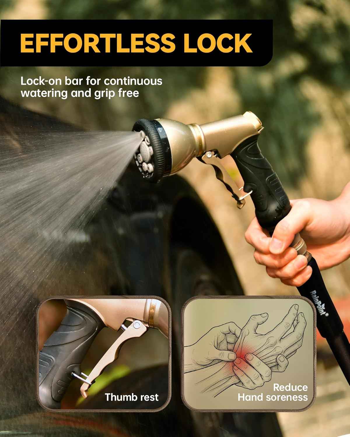 RAINPOINT Garden Hose Nozzle, 9 Spray Patterns Hose Sprayer Nozzle, Heavy Duty Metal Water Hose Nozzle, Adjustable Hand Sprayer, Watering Plants and Lawn, Pet Showering (Nozzle, Gray)
