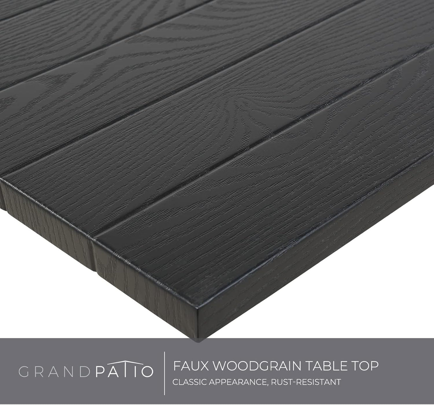 Grand patio 5-Piece Patio Dining Set for 4, E-Coated Outdoor Dining Set Swivel Patio Dining Chairs with Olefin Cushions & 1 Black Square Faux Woodgrain Dining Table with 1.5”Market Umbrella Hole