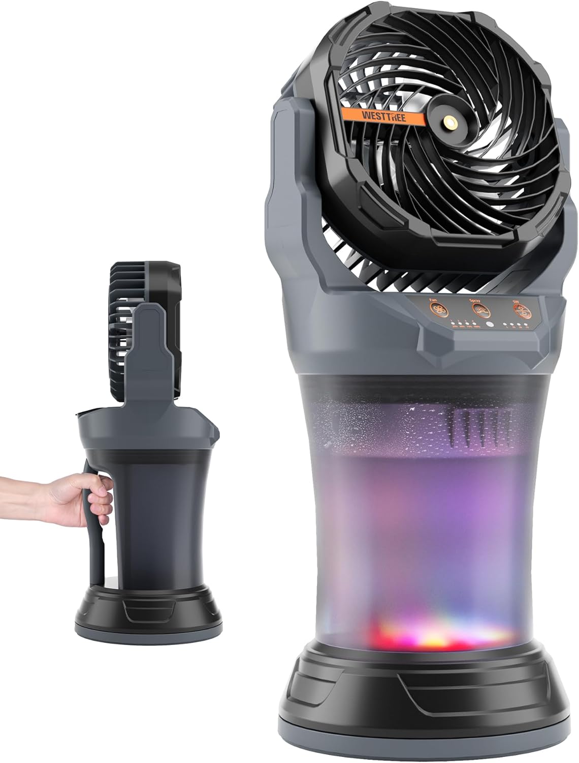 Portable Misting Fan with Large Battery Fan-Rechargeable Outdoor Misting Cooling Fans with 2L Water Tank,RGB Lights,4 Speeds & Spray Modes-for Patio, Camping, Beach, Workshop (Gray- Black)
