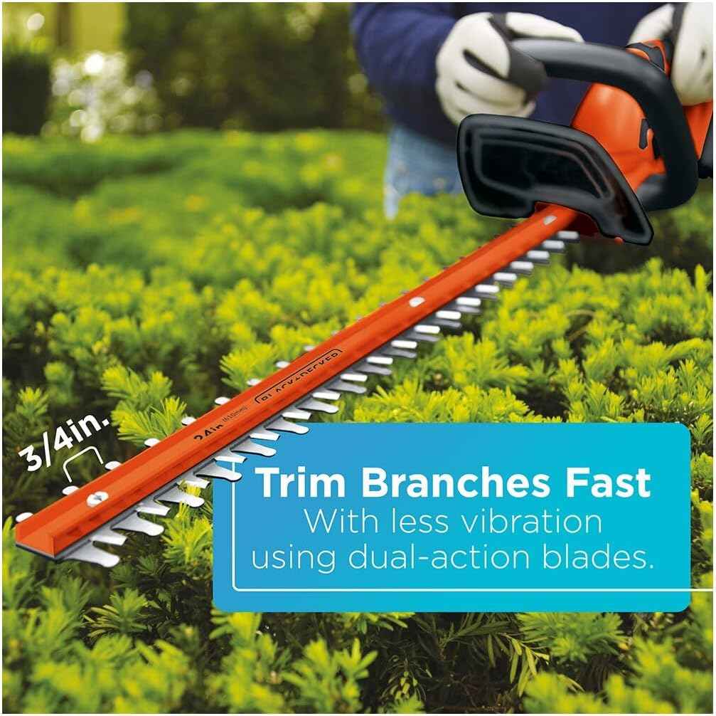 BLACK+DECKER 40V MAX Hedge Trimmer, Cordless, 24-Inch Blade, Battery and Charger Included (LHT2436)