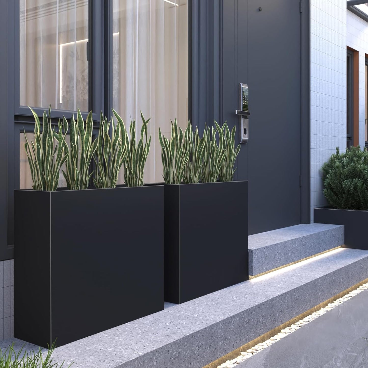 Galvanized Steel Metallic Heavy Planter for Outdoor Plants Metal Outdoor Planter Spliced Flower Box with Partitions for Outside,Indoor,Garden (Black, 36 * 15 * 24)